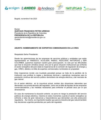 Agremiaciones de las empresas de servicios públicos enviaron una carta al presidente Gustavo Petro