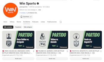 Este es el canal de YouTube de Win Sports que transmitirá algunos partidos de la Copa BetPlay 2026, las transmisiones de los partidos ya están creadas como se evidencia en la imagen - crédito Win Sports/YouTube