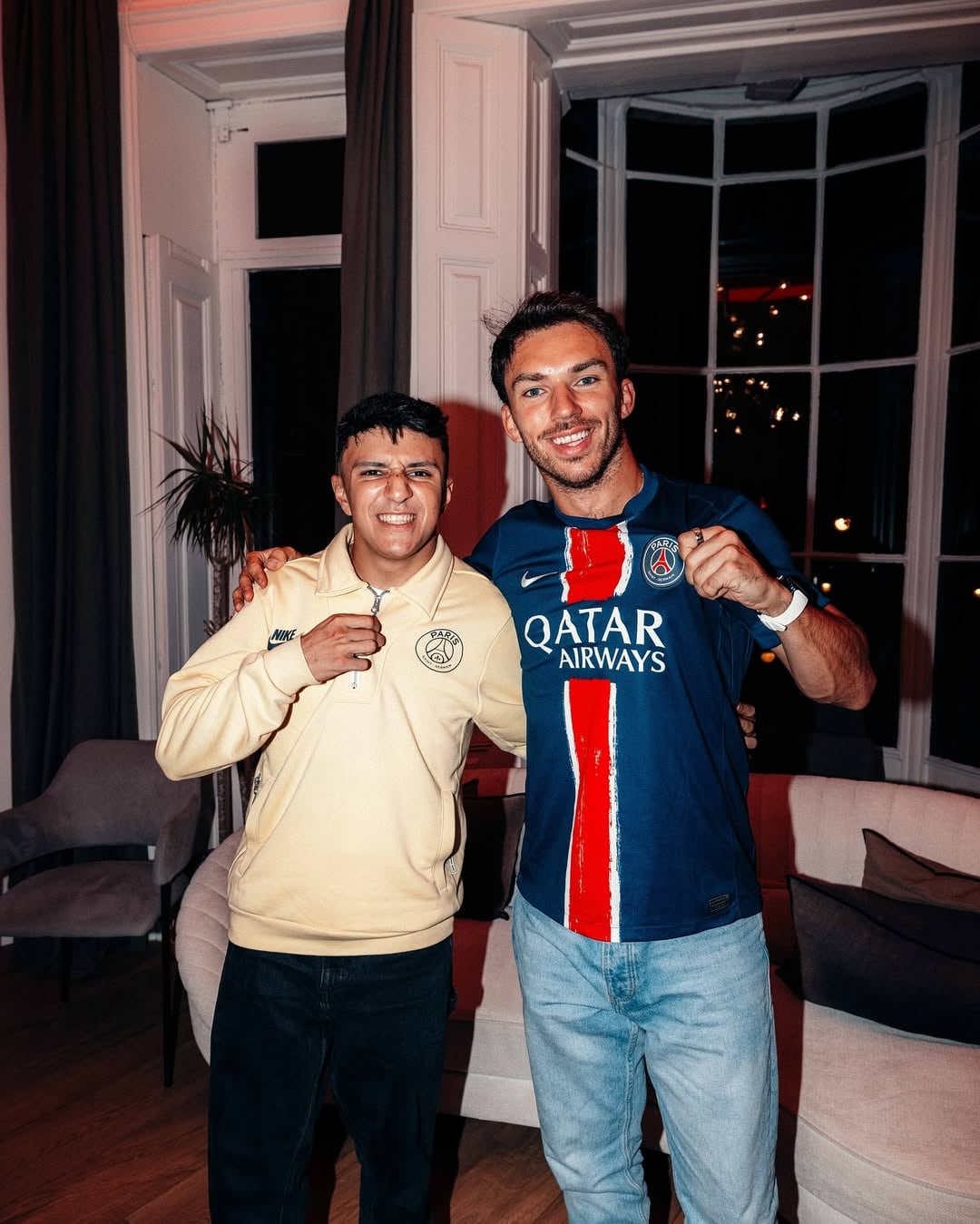 Los festejos de Pierre Gasly e Isack Hadjar al ver al PSG campeón (@pierregasly)