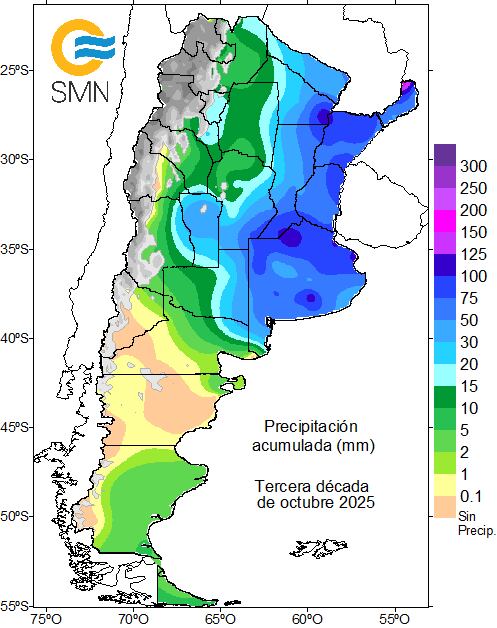 La cantidad de precipitaciones acumuladas en octubre en la provincia de Buenos Aires