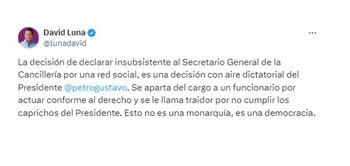 Senador David Luna criticó manejo