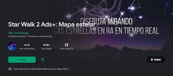 Aplicación astronómica Star Walk 2: Mapa estelar. (Captura)