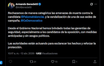 El ministro del Interior aseguró que las autoridades ya iniciaron con las investigaciones para dar con los responsables de la amenaza - crédito X