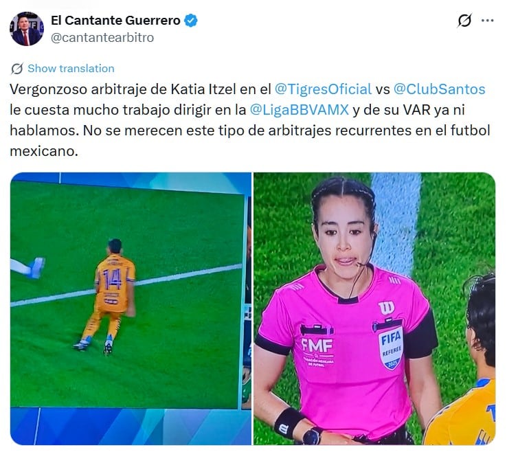 El Cantante arremetió directamente contra la árbitra generando un debate en redes sociales. (TW Fernando Guerrero)