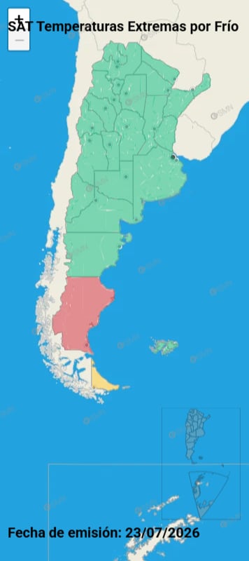 Río Gallegos registró -14,4 °C y una sensación térmica de -18,3 °C, y encabezó el ranking de las ciudades más frías del país