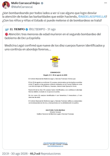 Mafe Carrascal preguntó si las operaciones militares buscan desviar la atención de otros asuntos - crédito @MafeCarrascal/X