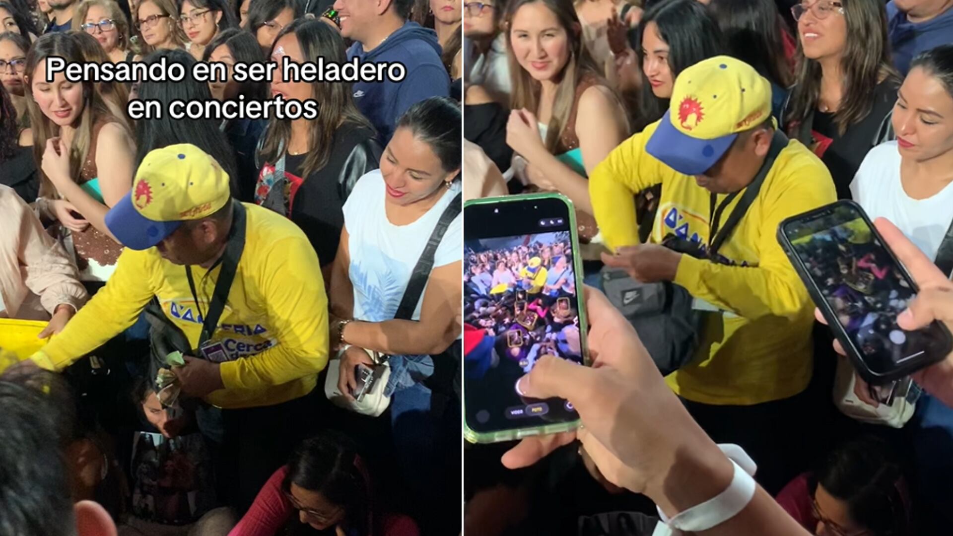 El video del heladero vendiendo helados en el concierto de Shakira se viralizó en TikTok, acumulando miles de reproducciones y comentarios de usuarios sorprendidos. Foto: Composición Infobae Perú