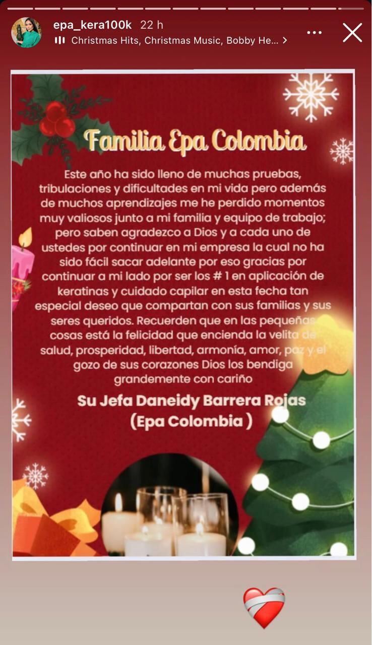 El emotivo mensaje que replicó Epa Colombia a sus empleados y seguidores en la noche de velitas - crédito @epa_kera100k/IG