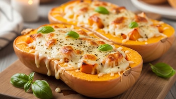 Receta de calabaza rellena con queso al horno, rápida y fácil