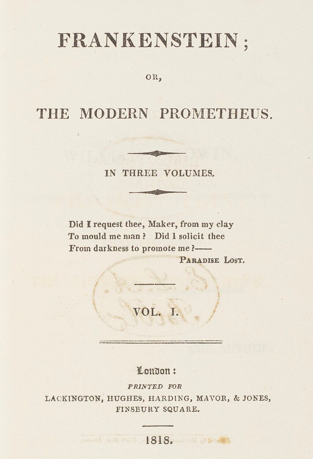 El moderno Prometeo, o simplemente Frankenstein (título original en inglés: Frankenstein; or, The Modern Prometheus) (Wikimedia)