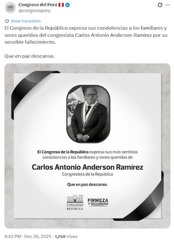 Congreso lamentó el fallecimiento del