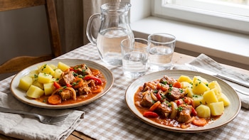 Receta de estofado de cerdo con papas hervidas, rápida y fácil