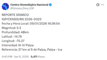 Reportan nuevo sismo de magnitud