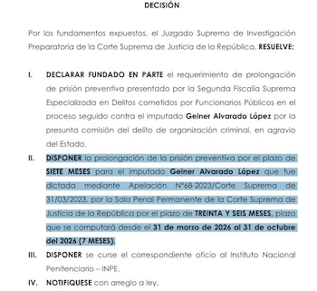 PJ prolonga la prisión preventiva de Geiner Alvarado.
