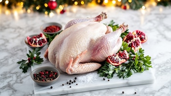 El pavo de Navidad crudo,
