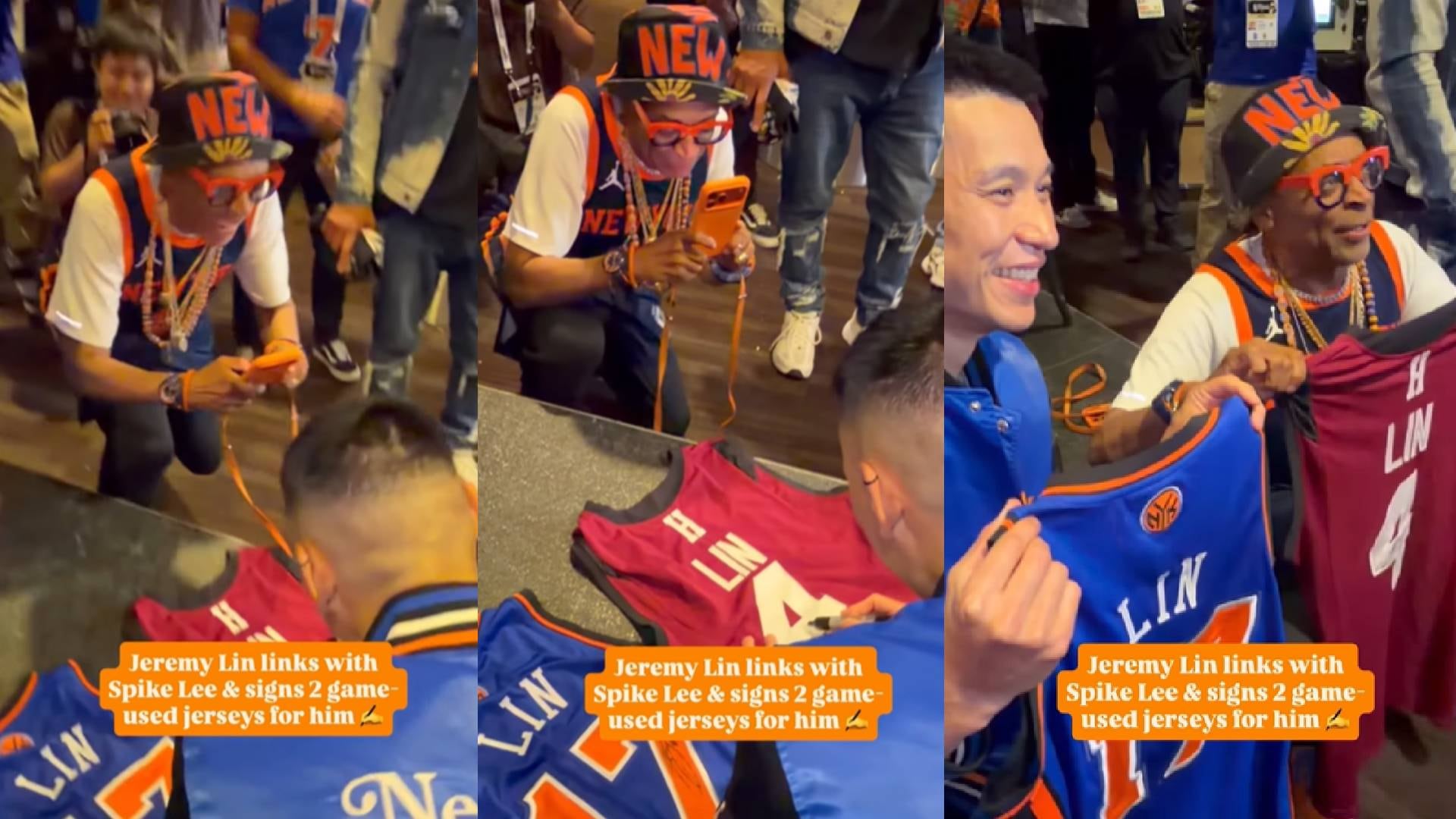 El director apareció en la cancha junto a Jeremy Lin y reafirmó su vínculo con los New York Knicks, equipo al que sigue desde hace décadas (Instagram @pazecheckout)