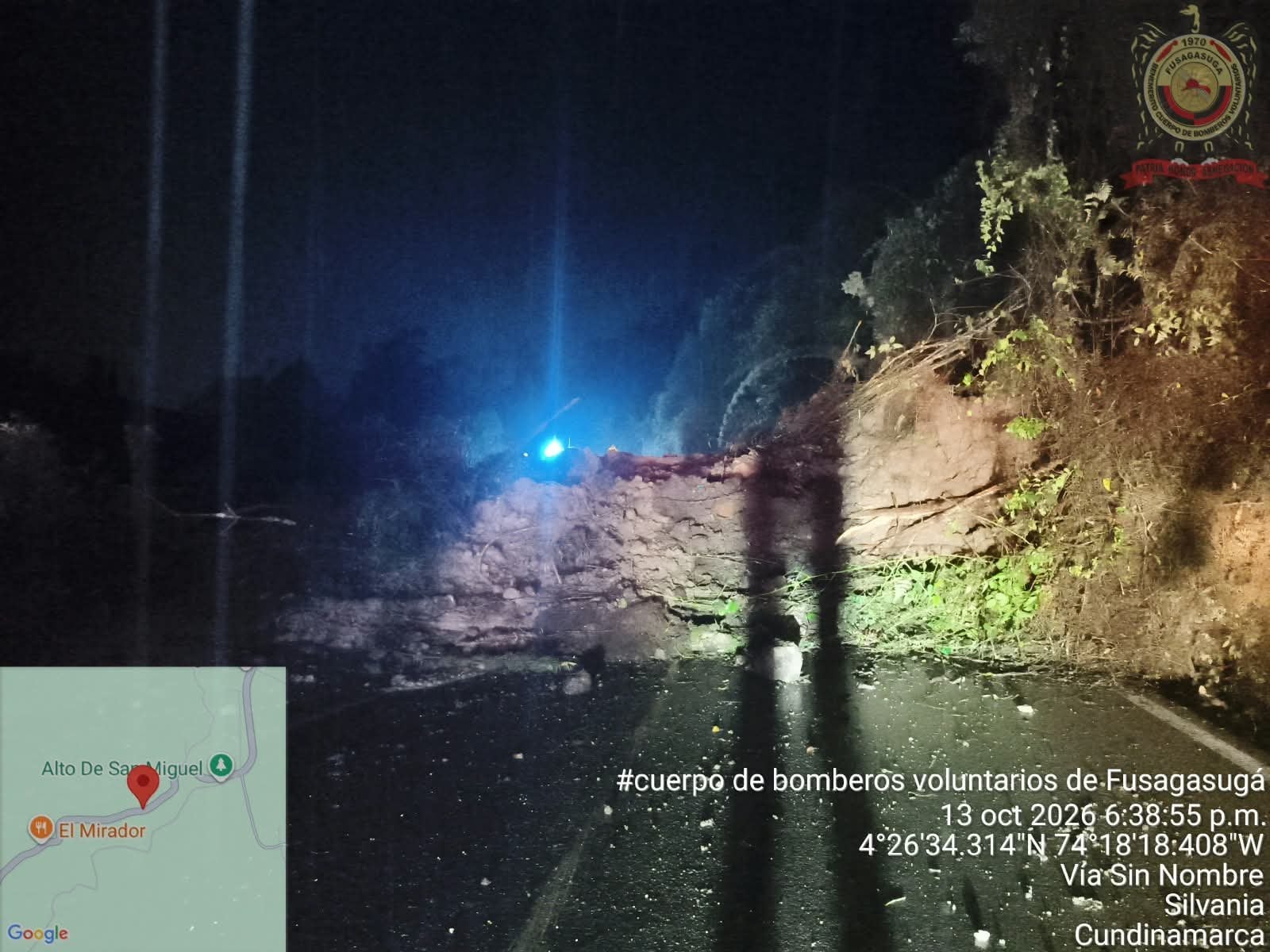 El gobernador Jorge Emilio Rey confirmó que la emergencia vial ocurrida en el sector de San Miguel no dejó personas lesionadas - crédito @RiesgosCundi/X