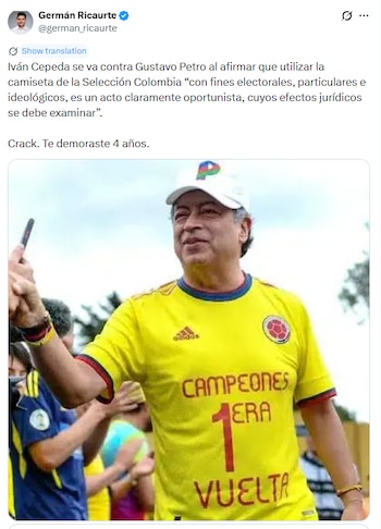 Iván Cepeda denunció que la prenda fue utilizada con fines electorales y solicitó un pronunciamiento oficial de la Federación sobre este hecho - crédito german_ricaurte / X