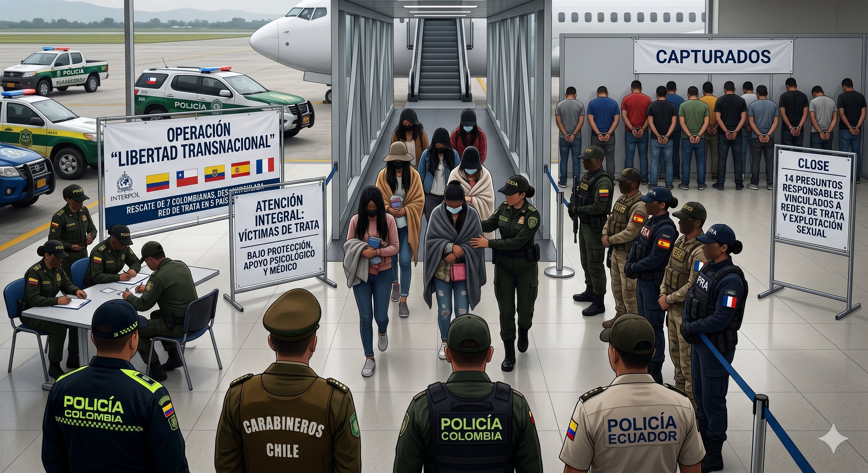 Un operativo internacional entre Colombia y cinco países permitió el rescate de siete mujeres colombianas explotadas sexualmente en el extranjero - crédito Visuales IA