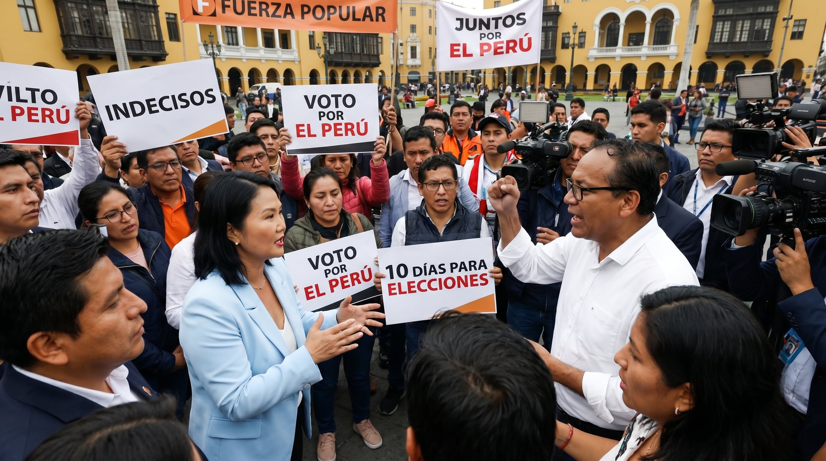 Los candidatos presidenciales Keiko Fujimori y Roberto Sánchez se dirigen a votantes en un acto de campaña en Lima, buscando el apoyo de los indecisos a solo 10 días de las elecciones. (Imagen Ilustrativa Infobae)