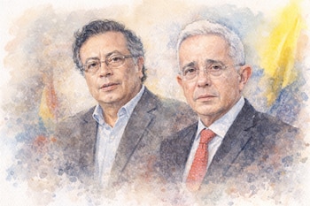 Una ilustración estilo acuarela muestra los retratos de los expresidentes de Colombia Gustavo Petro y Álvaro Uribe - crédito