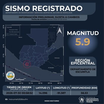 Un sismo de 5.9 sacudió Guatemala a las 00:58 del jueves 30 de julio con epicentro en Escuintla. (Imagen de cortesía)