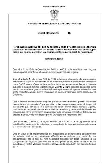 El proyecto de decreto del