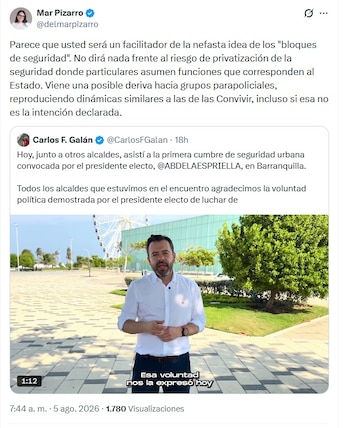 Pizarro le recordó a Galán el caso de las Convivir en Antioquia durante la década de 1990 - crédito @delmarpizarro/X