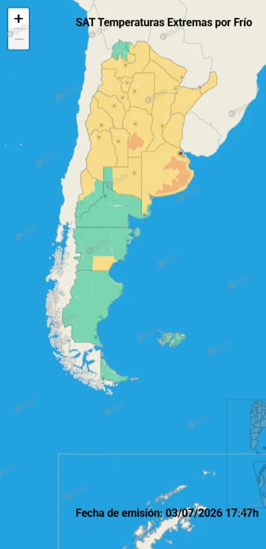 El Servicio Meteorológico Nacional mantiene vigente el sistema de alertas naranja y amarilla