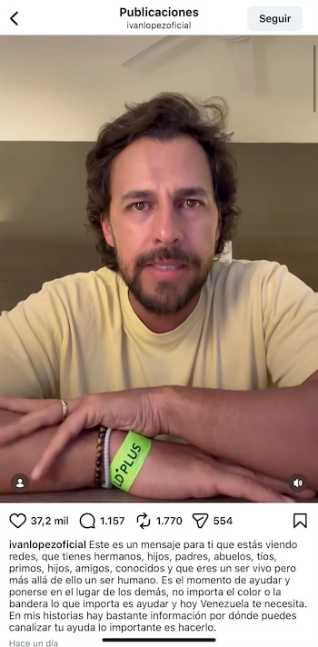 Iván López se pronunció desde Venezuela tras terremotos - crédito ivanlopezoficial/Instagram