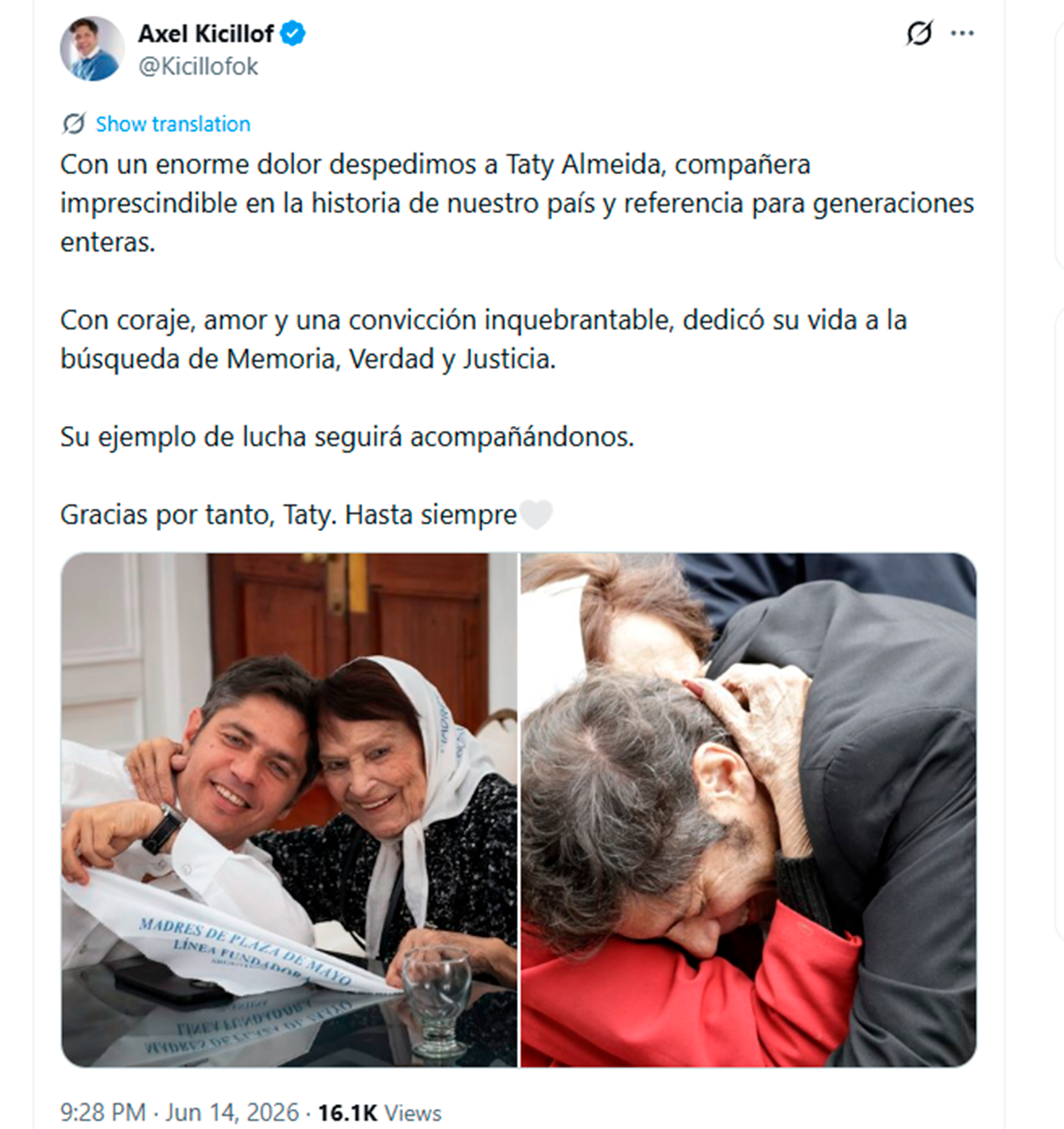 El tweet de Axel Kicillof