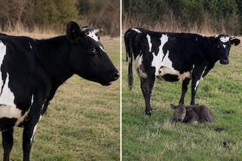 Una vaca junto a su ternero recién nacido, la escena que dio origen al video viral (TikTok)