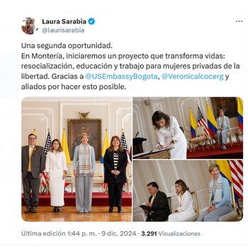 Laura Sarabia destacó la importancia de la unión y reconciliación al anunciar un proyecto que transforma vidas en el sistema penitenciario - crédito @laurasarabia/X