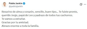 El mensaje de Javkin para Jorge Messi en su cuenta de X