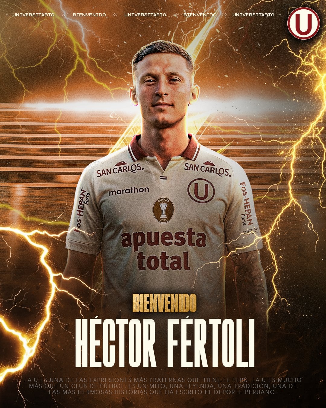 Héctor Fértoli, volante argentino, se convirtió en nuevo jugador de Universitario para el 2026.