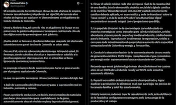 El expresidente Gustavo Petro propuso abandonar la extracción de hidrocarburos para impulsar la industria y el turismo - crédito @petrogustavo/X