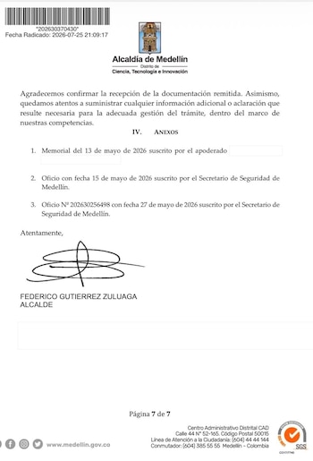 El comunicado divulgado por Federico Gutiérrez incluye los oficios y documentos que, según el alcalde, fueron remitidos a las autoridades dentro de las actuaciones relacionadas con este caso. - crédito @FicoGutierrez/X
