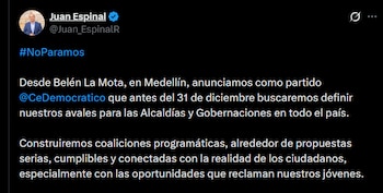 Centro Democrático - crédito @Juan_EspinalR/X