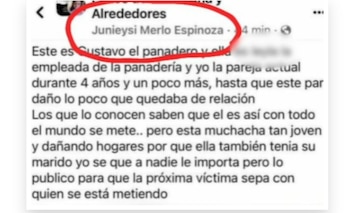 Publicación en redes sociales realizada por Junieysi Merlo Espinoza, en la que advertía sobre la situación de violencia y exponía conflictos personales, antes de su desaparición (Foto cortesía Repetrel).