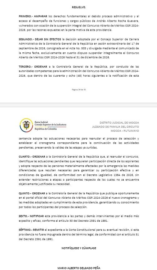 La decisión judicial respondió a una acción de tutela interpuesta por Andrés Alberto Rocha Guevara - crédito Captura de Pantalla X/Caracol Radio