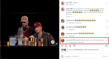 J Balvin compartió el momento con sus seguidores, y Ryan Castro admitió en los comentarios que aguantó demasiado picante - crédito @jbalvin/Instagram