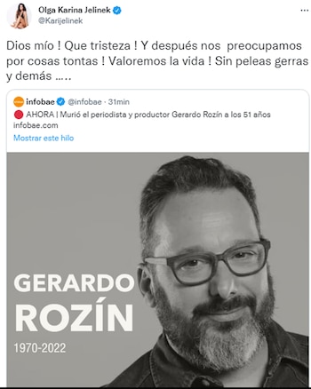 El tweet de Karina Jelinek,