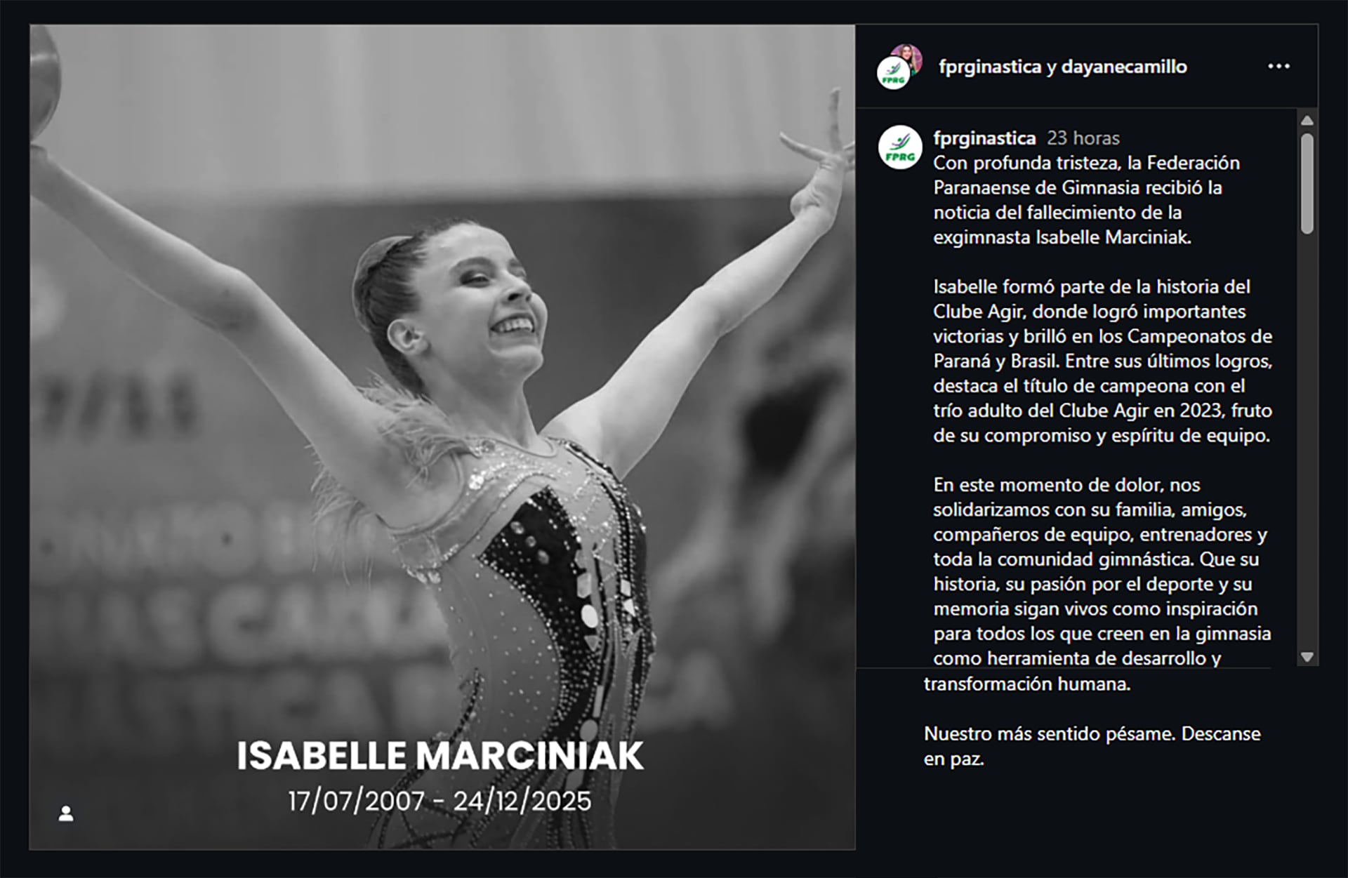 El comunicado oficial de la Federación Paranaense de Gimnasia (@fprginastica)