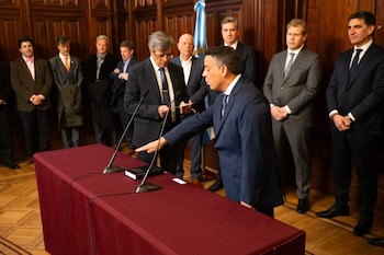 El presidente de la Cámara Federal de La Plata, Carlos Alberto Vallefín, le tomó juramento a Juan Tomás Rodríguez Ponte