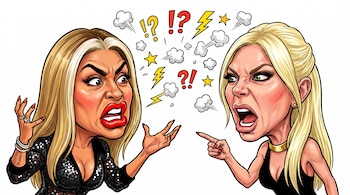 Caricatura de Gladys "La Bomba" Tucumana y Yanina Zilly gritando y discutiendo, con símbolos de enojo como exclamaciones y relámpagos.