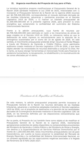 El Ejecutivo también señaló que los fondos destinados serían administrados por el Fondo Milagro- crédito suministrado