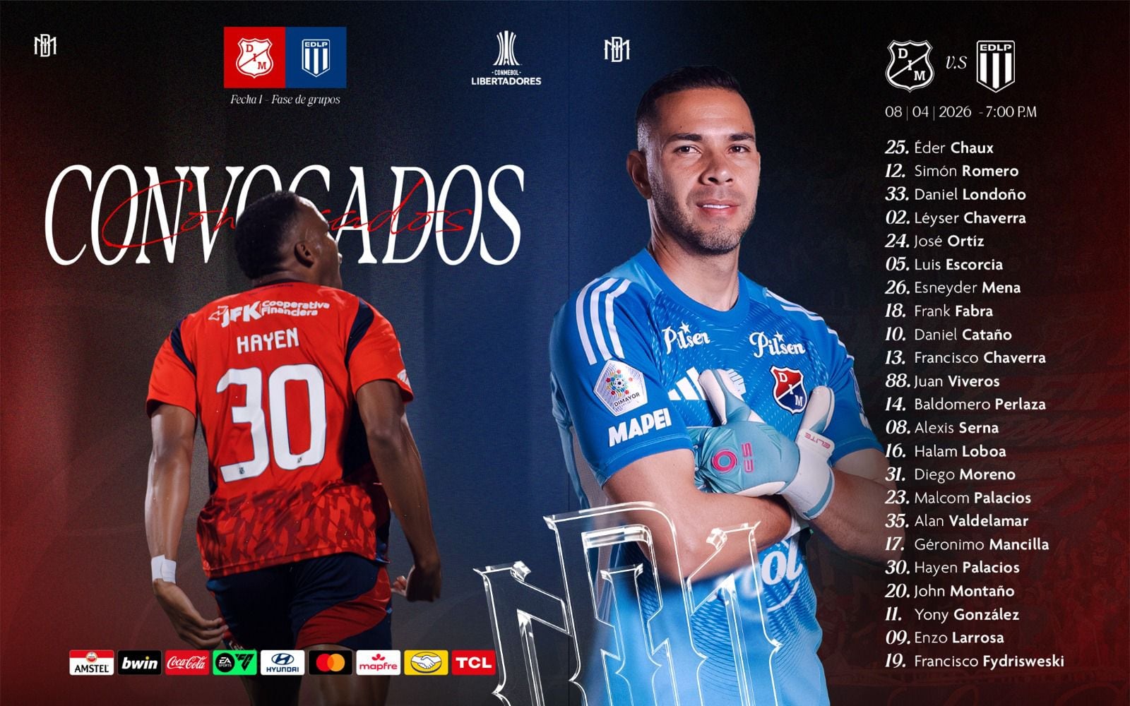 Alejandro Restrepo tendrá el siguiente grupo de jugadores para recibir al