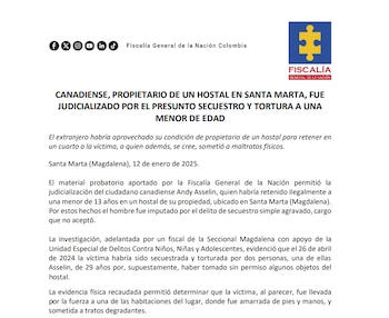 Fiscalía judicializó a ciudadano canadiense