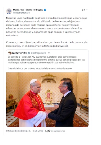 María José Pizarro reaccionó a la visita de Petro al papa