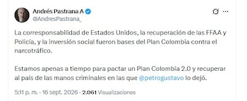 Andrés Pastrana reacciona a la descertificación de Colombia y pide nuevo acuerdo antidrogas con Trump - crédito @AndresPastrana_/X